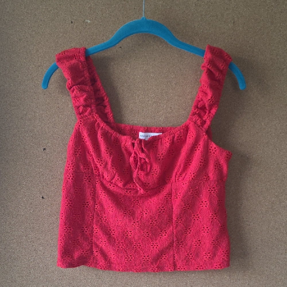 Aéropostale Y2K Red Eyelet Bow Front Crop Babydoll Tank Top L Cottagecore